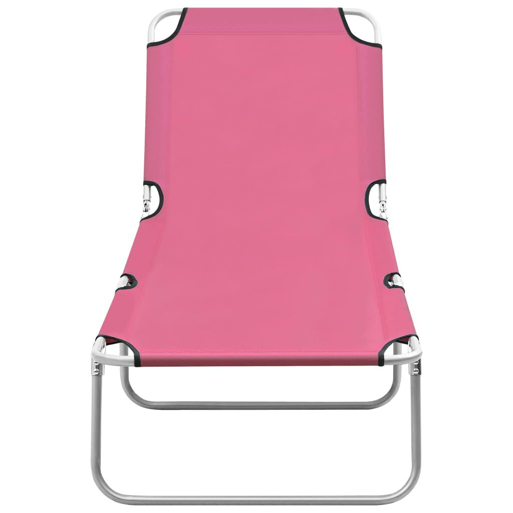 vidaXL Folding Sun Lounger Steel and Fabric Pink