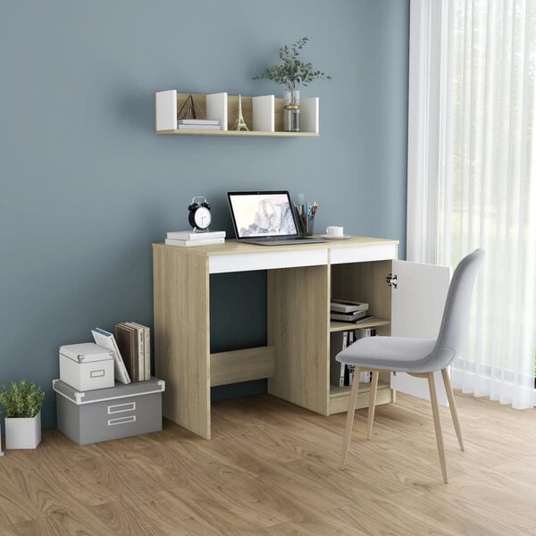 vidaXL Desk White and Sonoma Oak 100x50x76 cm Engineered Wood