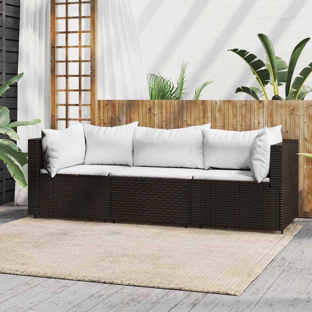 vidaXL 3 Piece Garden Lounge Set with Cushions Brown Poly Rattan