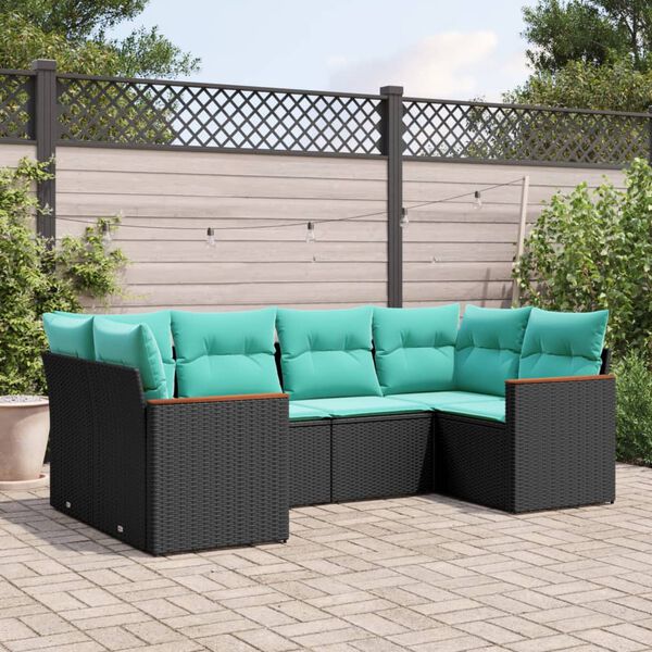 vidaXL 6 Piece Garden Sofa Set with Cushions Black Poly Rattan