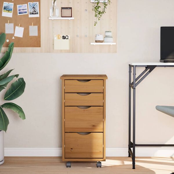 vidaXL Rolling Cabinet with Drawers MOSS Honey Brown Solid Wood Pine