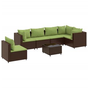 vidaXL 7 Piece Garden Lounge Set with Cushions Brown Poly Rattan
