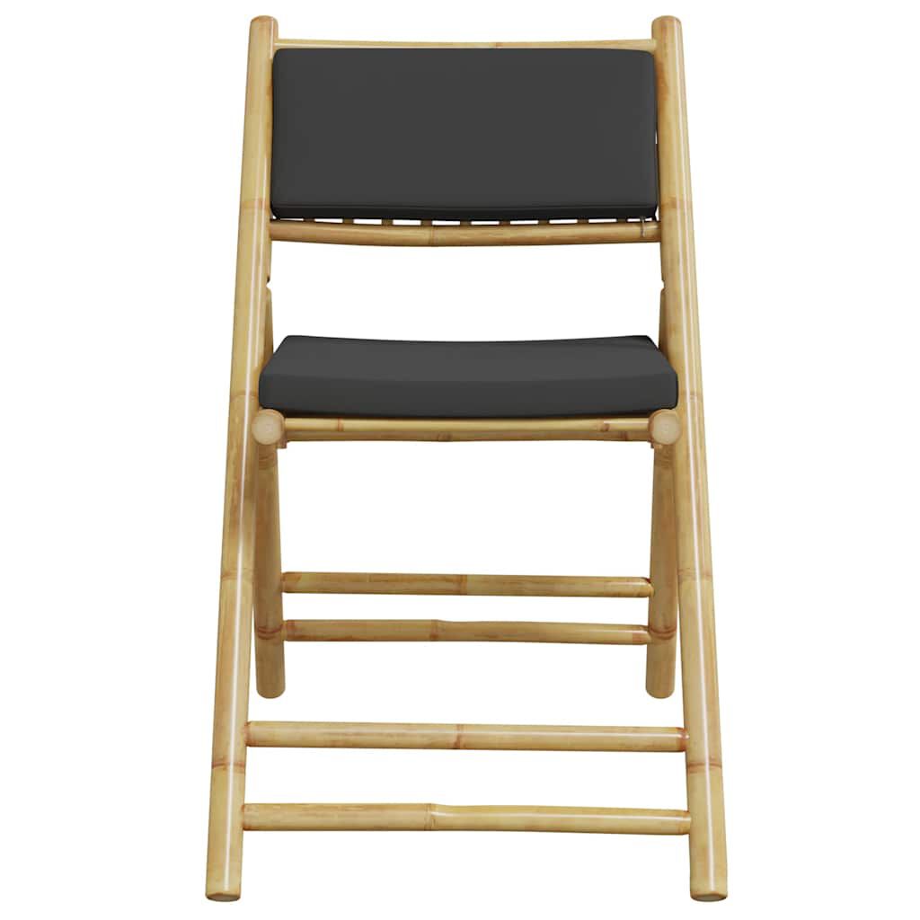 vidaXL 3 Piece Folding Bistro set with Dark Grey Cushions Bamboo