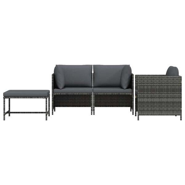 vidaXL 4 Piece Garden Sofa Set with Cushions Poly Rattan Grey