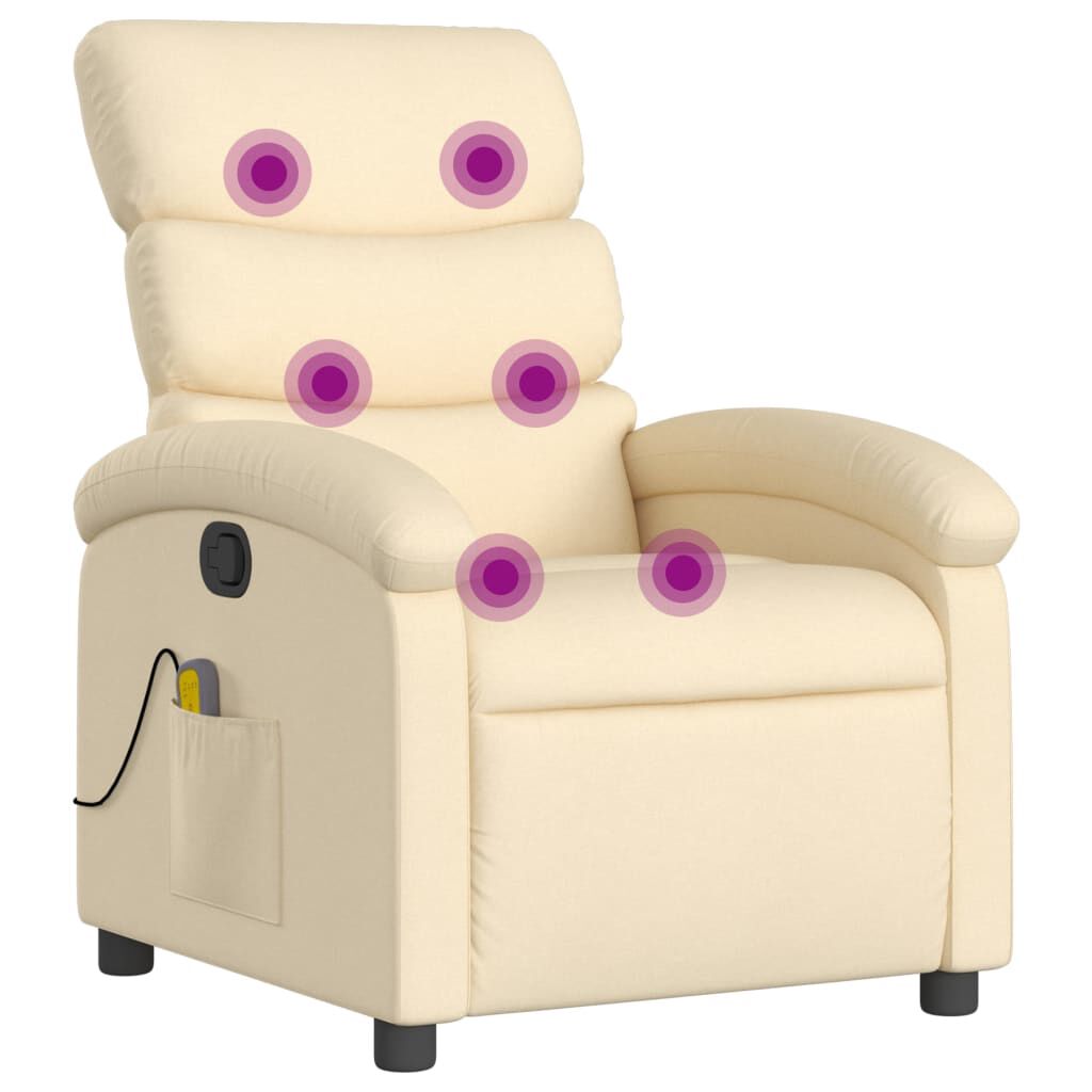 vidaXL Massage Recliner Chair Cream Fabric