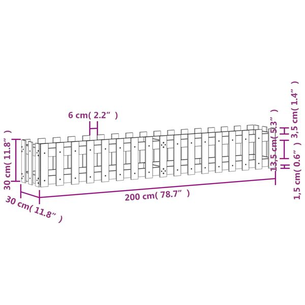 vidaXL Garden Raised Bed with Fence Design 200x30x30 cm Solid Wood Pine