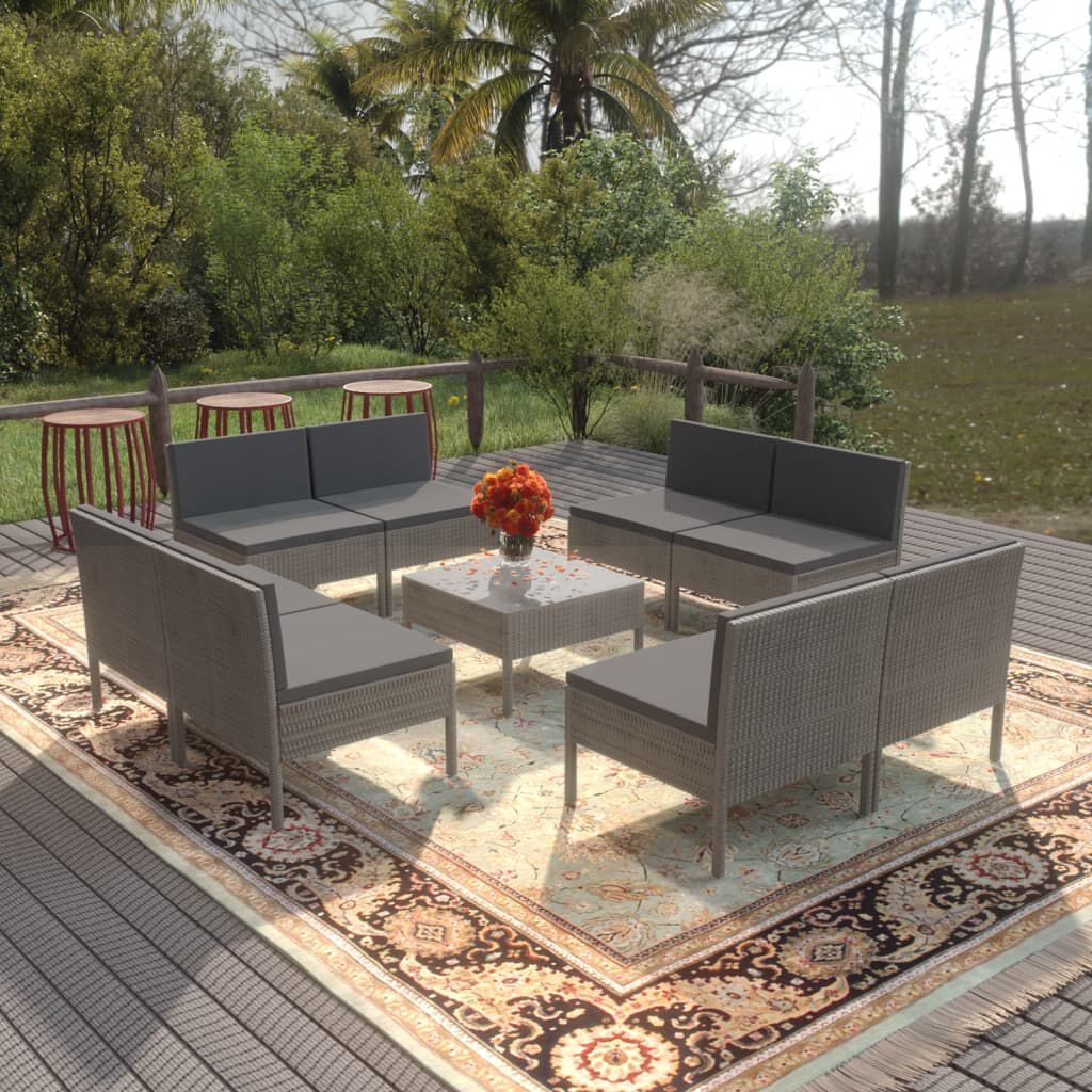 vidaXL 9 Piece Garden Lounge Set with Cushions Poly Rattan Grey