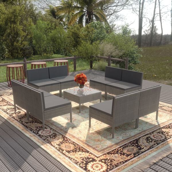 vidaXL 9 Piece Garden Lounge Set with Cushions Poly Rattan Grey