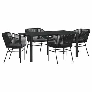 vidaXL Garden Dining Set with Cushion 5 pcs Black Powder-Coated Steel