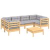 vidaXL 7 Piece Garden Lounge Set with Grey Cushions Pinewood