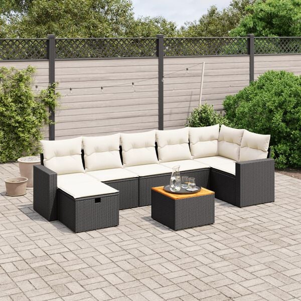 vidaXL 8 Piece Garden Sofa Set with Cushions Black Poly Rattan