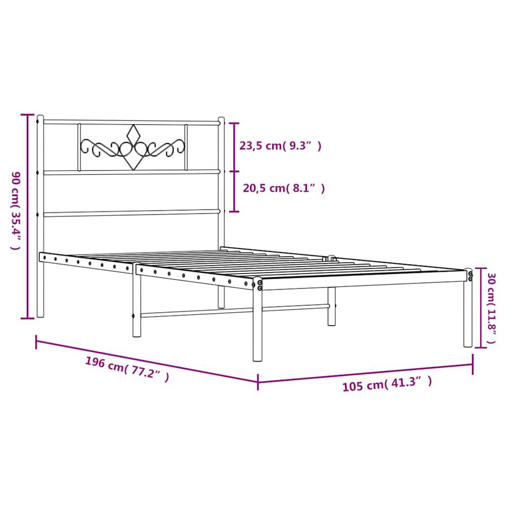 vidaXL Metal Bed Frame without Mattress with Headboard White 100x190cm