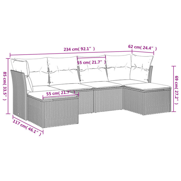 vidaXL 6 Piece Garden Sofa Set with Cushions Black Poly Rattan