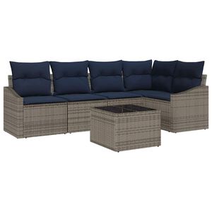 vidaXL Sofa Set with Cushion 6 pcs Grey Poly Rattan