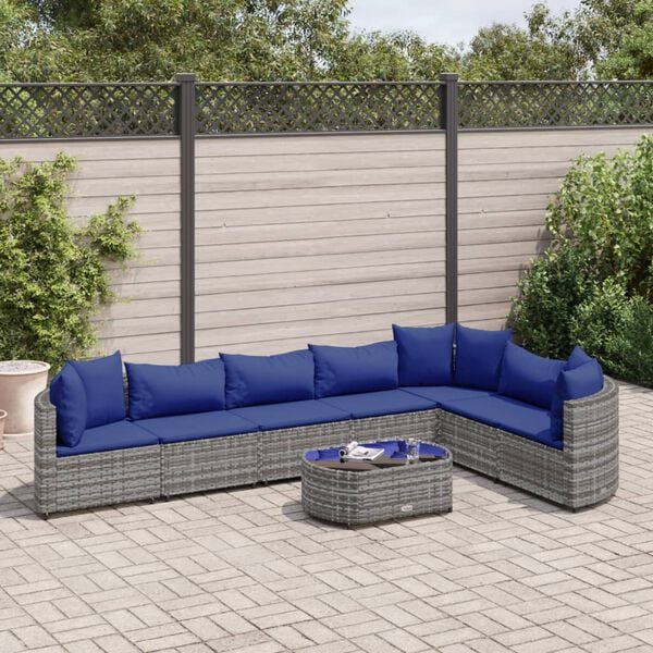 vidaXL 8 Piece Garden Sofa Set with Cushions Grey Poly Rattan