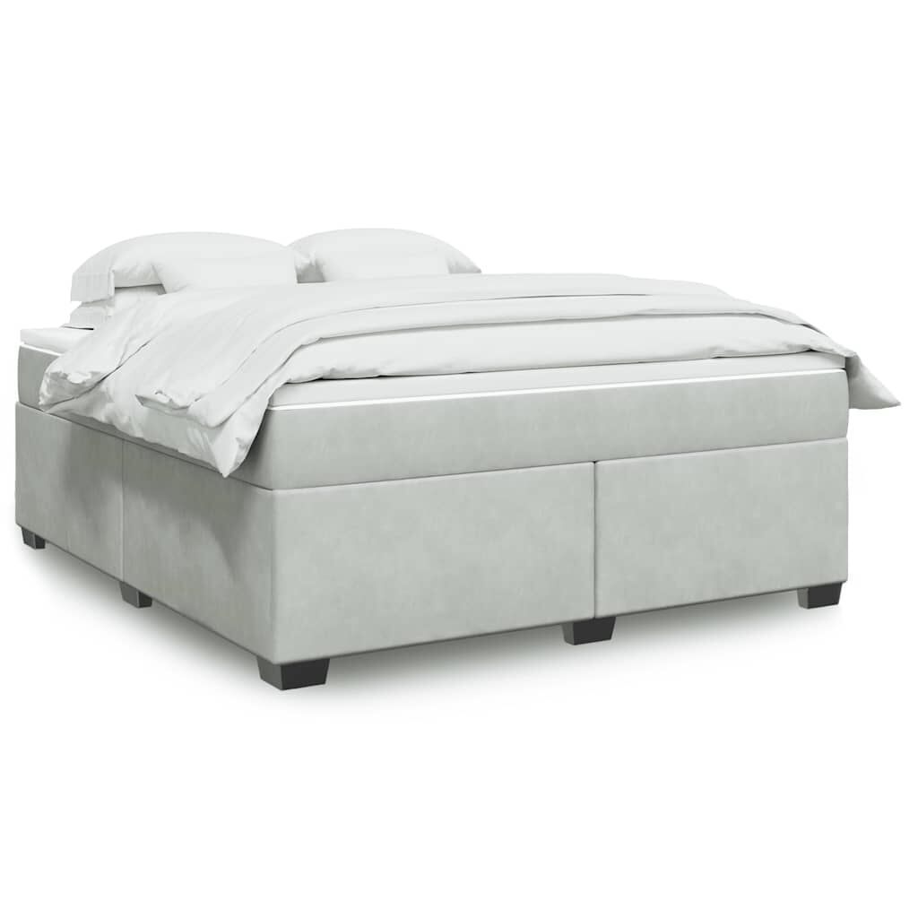 vidaXL Box Spring Bed with Mattress Light Grey King Velvet