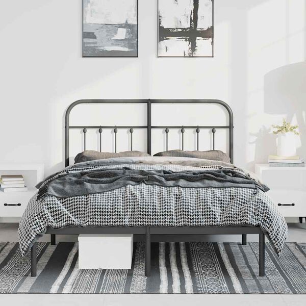 vidaXL Metal Bed Frame without Mattress with Headboard Black 150x200cm