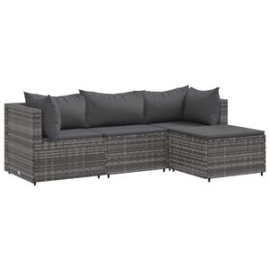 vidaXL 4 Piece Garden Lounge Set with Cushions Grey Poly Rattan