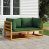 vidaXL Sectional Corner Sofas 2 pcs with Green Cushions Solid Wood Acacia