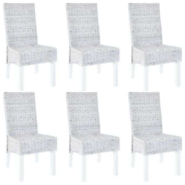 vidaXL Dining Chairs 6 pcs Light Brown Kubu Rattan and Mango Wood
