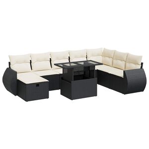 vidaXL 9 Piece Garden Sofa Set with Cushions Black Poly Rattan