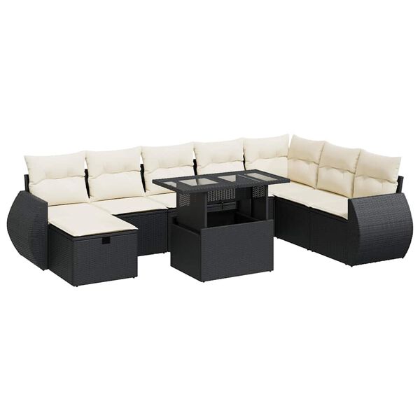 vidaXL 9 Piece Garden Sofa Set with Cushions Black Poly Rattan