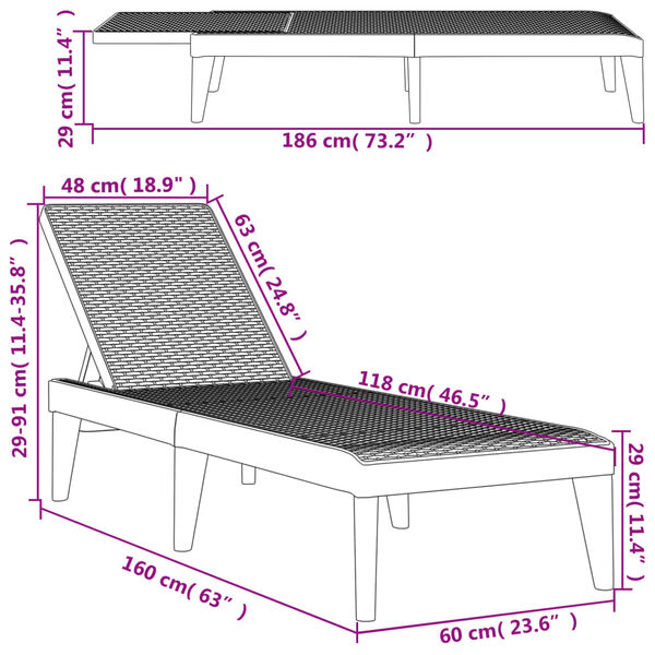 vidaXL Sun Lounger White 186x60x29 cm PP