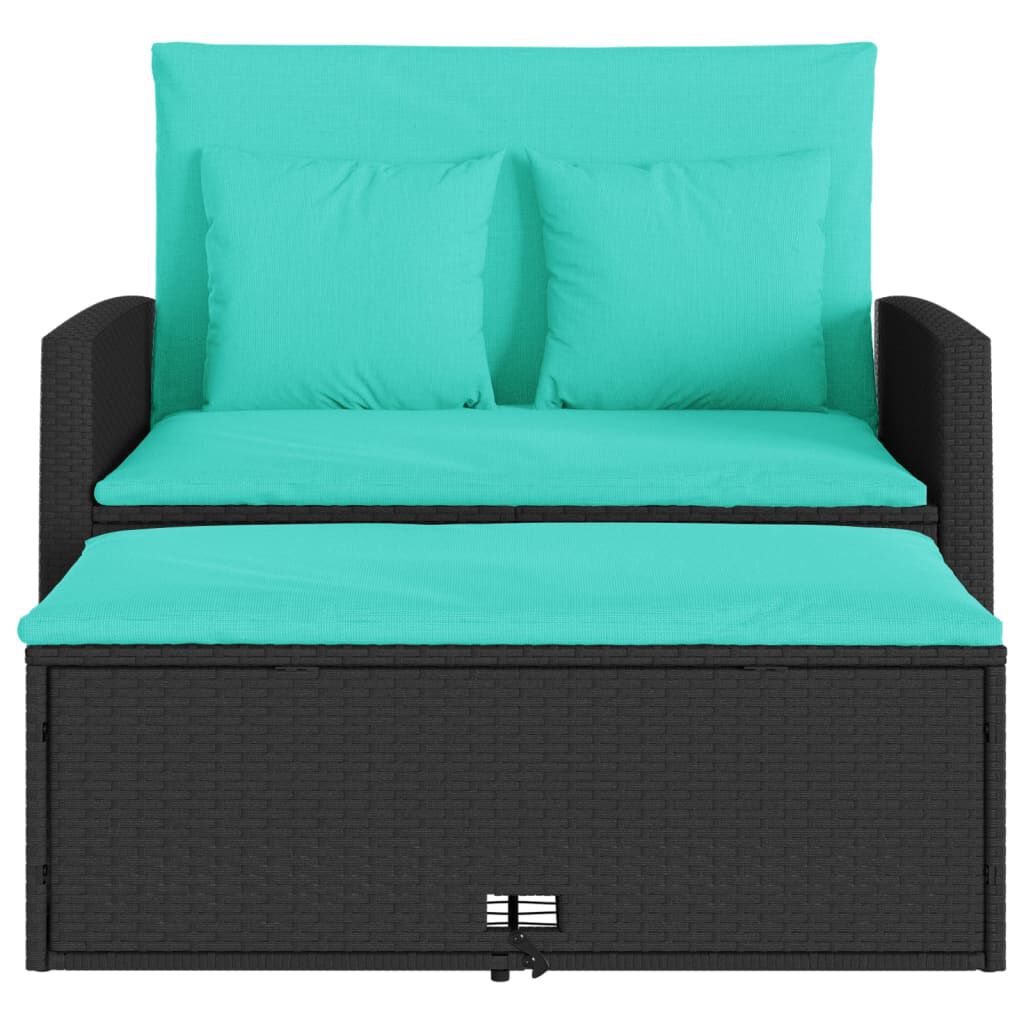 vidaXL Garden Sofa with Cushions 2-Seater Black Poly Rattan