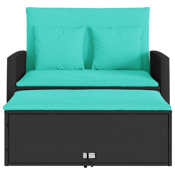 vidaXL Garden Sofa with Cushions 2-Seater Black Poly Rattan