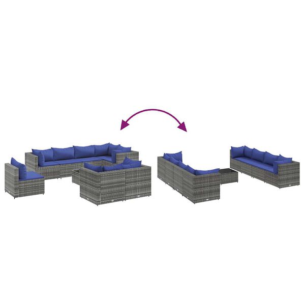 vidaXL 9 Piece Garden Lounge Set with Cushions Grey Poly Rattan