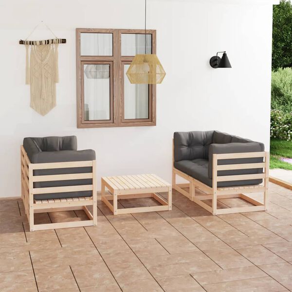 vidaXL 5 Piece Garden Lounge Set with Cushions Solid Pinewood