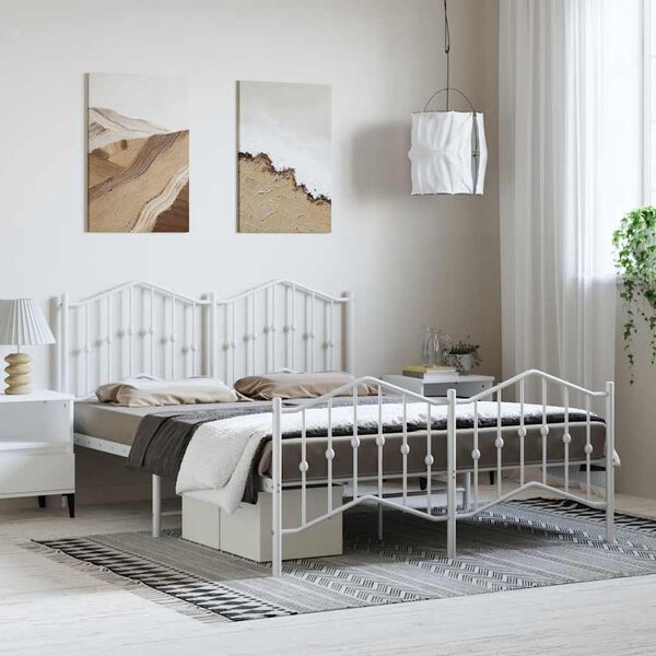vidaXL Metal Bed Frame without Mattress with Footboard White 135x190cm