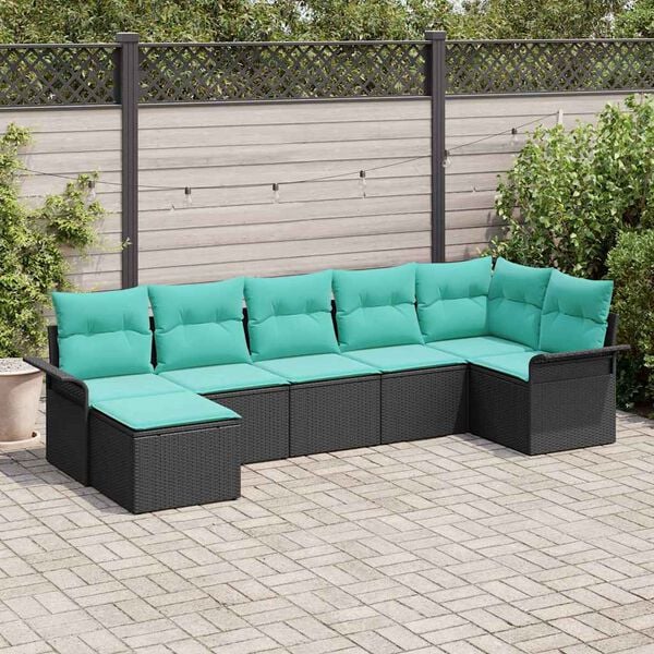 vidaXL Garden Sofa Set with Cushion 7 pcs Black Poly Rattan