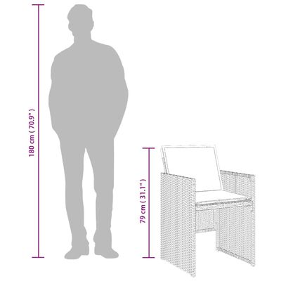 vidaXL 11 Piece Garden Dining Set with Cushions Grey Poly Rattan
