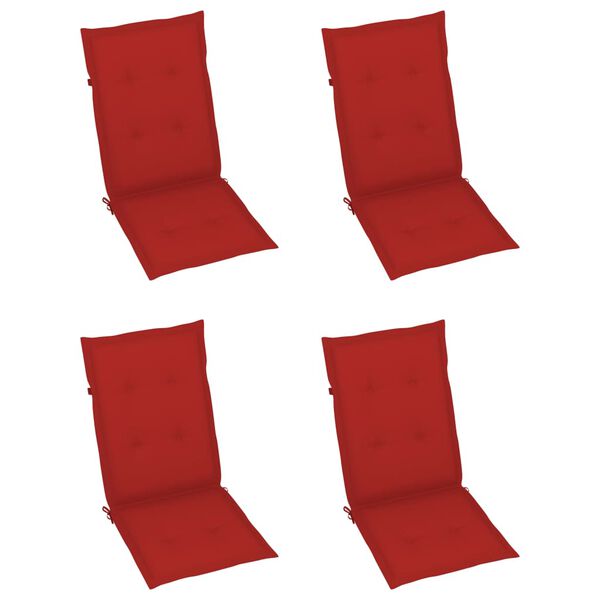 vidaXL Garden Chairs 4 pcs with Red Cushions Solid Teak Wood