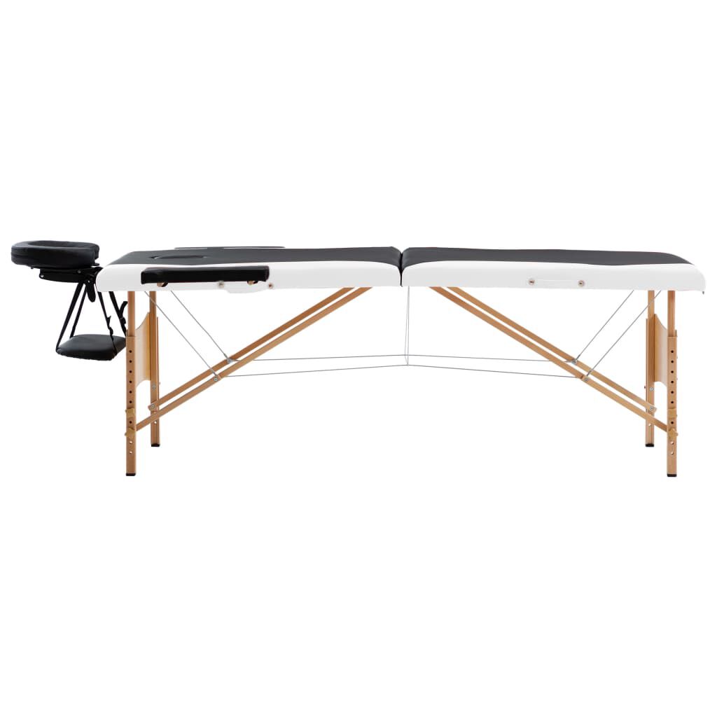 vidaXL Foldable Massage Table 2 Zones Wood Black and White