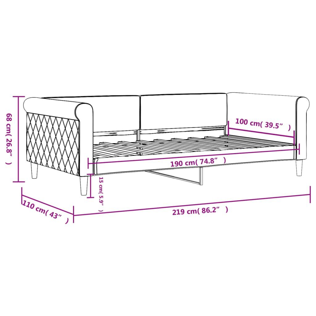 vidaXL Day Bed without Mattress Light Grey 100x190 cm Velvet