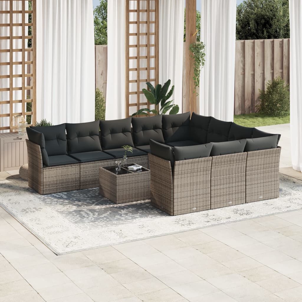 vidaXL 11 Piece Garden Sofa Set with Cushions Grey Poly Rattan