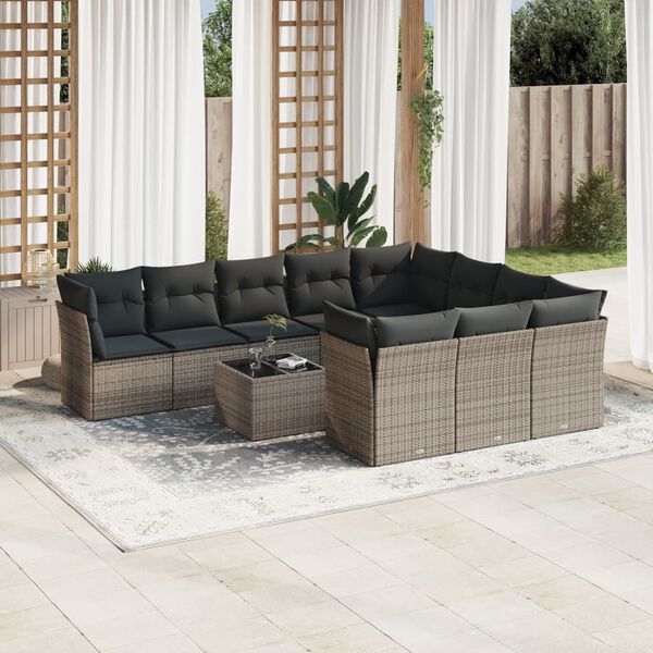 vidaXL 11 Piece Garden Sofa Set with Cushions Grey Poly Rattan