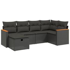 vidaXL 6 Piece Garden Sofa Set with Cushions Black Poly Rattan