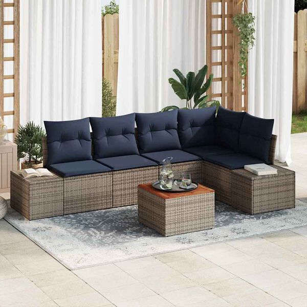 vidaXL Garden Sofa Set with Cushion 6 pcs Grey Poly Rattan