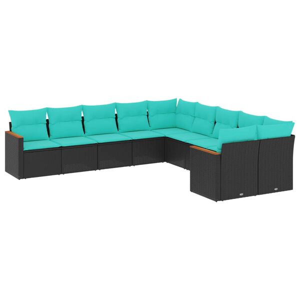 vidaXL 10 Piece Garden Sofa Set with Cushions Black Poly Rattan