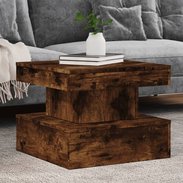 vidaXL Coffee Table with LED Lights Smoked Oak 50x50x40 cm