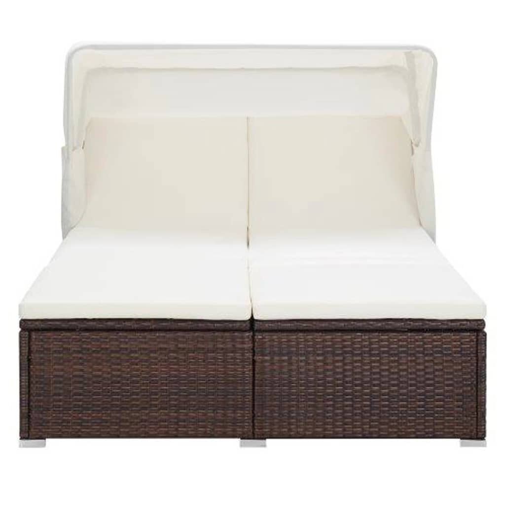 vidaXL 2-Person Sunbed with Cushion Poly Rattan Brown