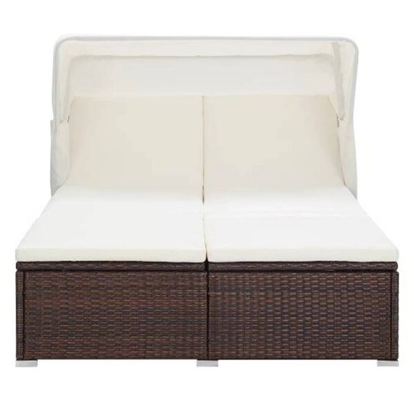 vidaXL 2-Person Sunbed with Cushion Poly Rattan Brown