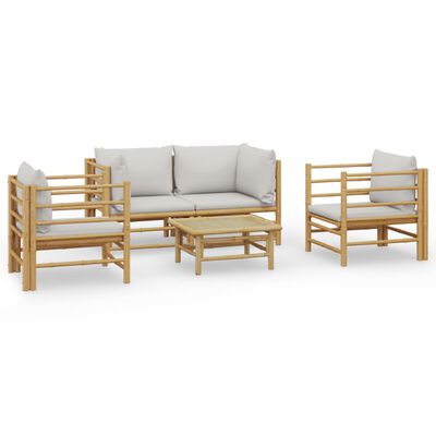 vidaXL 5 Piece Garden Lounge Set with Light Grey Cushions Bamboo