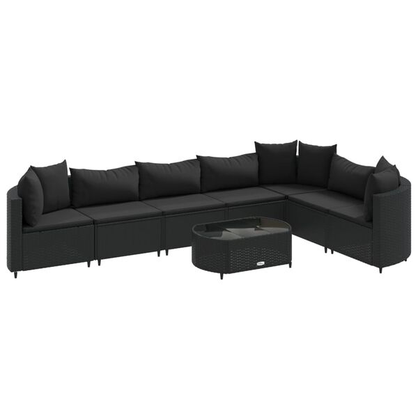 vidaXL 8 Piece Garden Sofa Set with Cushions Black Poly Rattan