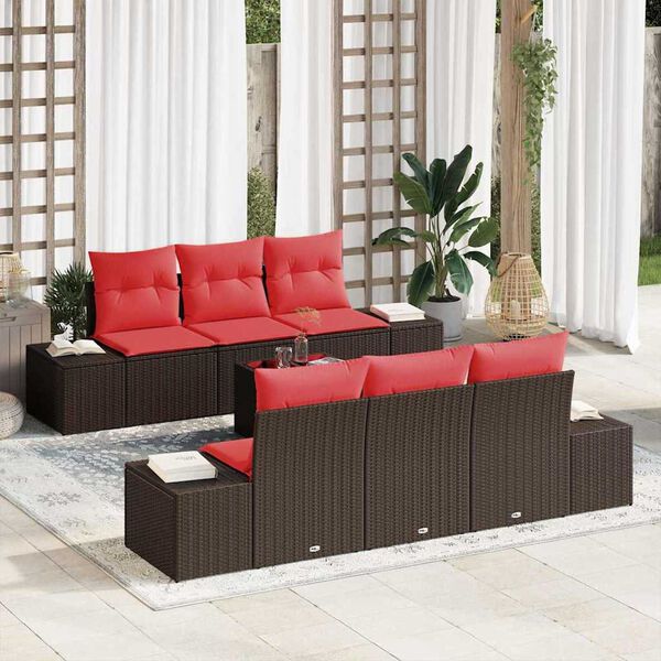 vidaXL Garden Sofa Set with Cushion 7 pcs Brown Poly Rattan