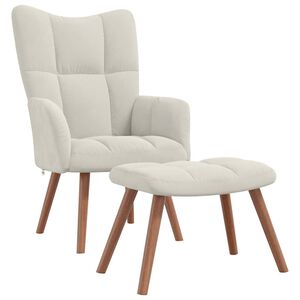 vidaXL Relaxing Chair with a Stool Cream White Velvet
