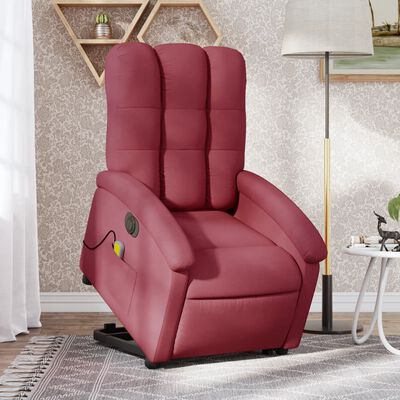 vidaXL Electric Stand up Massage Recliner Chair Wine Red Fabric